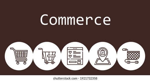 commerce background concept with commerce icons. Icons related carts, shop, wishlist, shopping cart, trolley