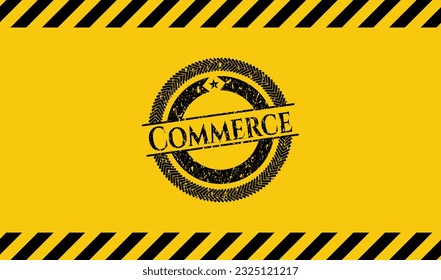 Commerce black grunge emblem inside yellow warning sign. Vector Illustration. Detailed. 
