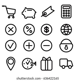 Commerce black icon set. Flat vector cartoon illustration. Objects isolated on a white background.