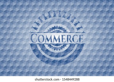 Commerce blue emblem or badge with abstract geometric pattern background. Vector Illustration. Detailed.