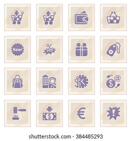 Commerce blue icons on old paper.