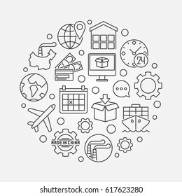 Commerce with china illustration. Vector circular chinese export and import outline concept symbol