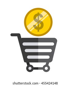 Commerce concept represented by shopping bag and coin icon. Colorfull and flat illustration. 