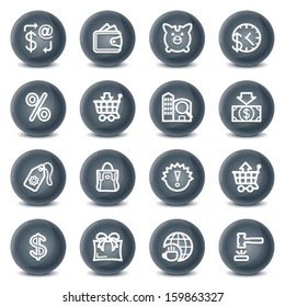 Commerce contour icons on black buttons.