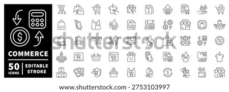 Commerce editable outline icon set. editable stroke, thin line style for shopping, retail, e-commerce icons.