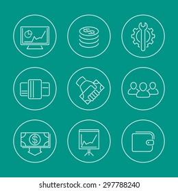commerce, finance, payments line icons in circles, vector illustration, eps10, easy to edit