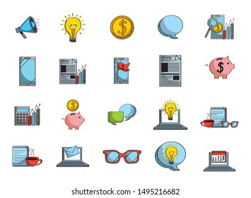 commerce and finances set icons vector illustration design