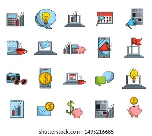commerce and finances set icons vector illustration design