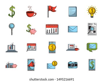 commerce and finances set icons vector illustration design