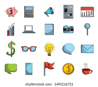 commerce and finances set icons vector illustration design