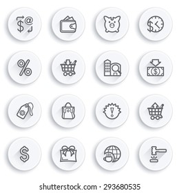 Commerce flat contour icons on white buttons.