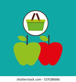 commerce green basket tasty apple vector illustraion eps 10