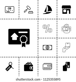Commerce icon. collection of 13 commerce filled and outline icons such as credit card payment, cargo tag, shop, bill of house sell. editable commerce icons for web and mobile.