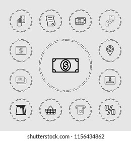 Commerce icon. collection of 13 commerce outline icons such as credit card, dollar card, credit card in atm, percent, shopping bag. editable commerce icons for web and mobile.