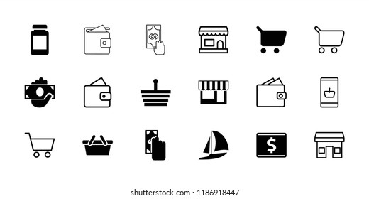 Commerce icon. collection of 18 commerce filled and outline icons such as cash payment, shopping basket, shopping cart, wallet. editable commerce icons for web and mobile.