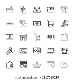 Commerce icon. collection of 25 commerce outline icons such as credit card, wallet, atm money withdraw, cash payment, barcode. editable commerce icons for web and mobile.