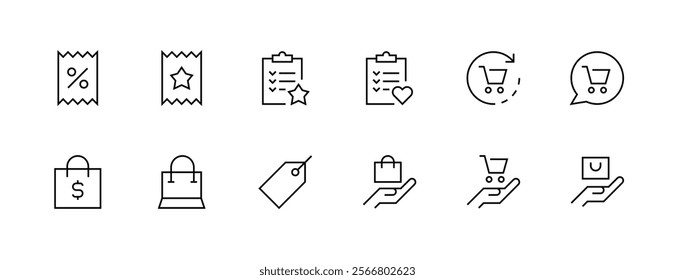 Commerce icon collection. Store icon set. Retail, shopping bag, wallet, sale, invoice, price tag, marketplace and more. Editable stroke. Pixel Perfect. Grid base 32px.