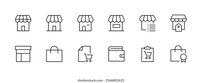 Commerce icon collection. Store icon set. Retail, shopping bag, wallet, sale, invoice, price tag, marketplace and more. Editable stroke. Pixel Perfect. Grid base 32px.