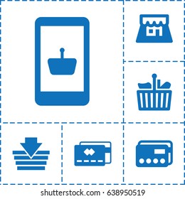 Commerce icon. set of 6 commerce filled icons such as shop, shopping bag, credit card, shopping basket