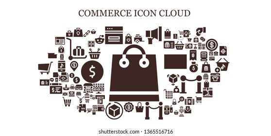 commerce icon set. 93 filled commerce icons.  Collection Of - Shopping bag, Gift bag, Web, Cart, Promotion, Bag, Line, Bitcoin, 3d, Gift card, Warehouse, Shopping basket, Basket