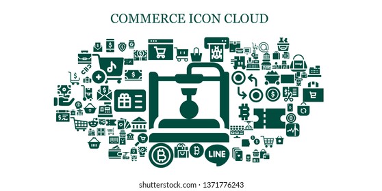 commerce icon set. 93 filled commerce icons.  Simple modern icons about  - 3d, Shopping cart, Online shop, Bag, Atm, Bitcoin, Line, Shopping bag, Cheque, Money, Invoice, Coupon
