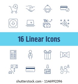 Commerce icon set and card with service, handshake, sold. Setting related commerce icon vector for web UI logo design.