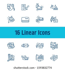 Commerce icon set and cash from card with bonus card, mortgage loan and secured credit card. Buying related commerce icon vector for web UI logo design.