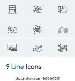Commerce icon set and cashback card with certificate, abacus and smart solutions. Online banking related commerce icon vector for web UI logo design.