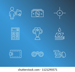 Commerce icon set and coin with check, feature and premium. Focus related commerce icon vector for web UI logo design.