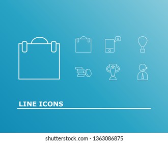 Commerce icon set and communication with coin, online and balloon. Stack related commerce icon vector for web UI logo design.