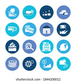 Juego de iconos de comercio y barras de oro con solución inteligente, mercado de oso y banco. Vector de icono de comercio relacionado para el diseño del logotipo de la interfaz de usuario web.