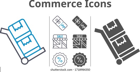 commerce icon set included shop, discount, trolley icons