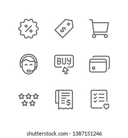 Commerce icon set including discount, price tag, shopping, cart, customer service, buy, shop, payment, rating, receipt, wishlist