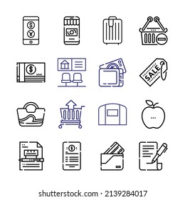 icono de comercio Set con iconos de línea. Estilo De Línea Delgada Moderna. Adecuado para Web e Icono móvil. Ilustración del vector EPS 10.