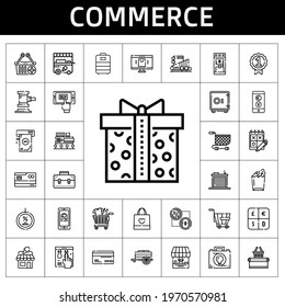commerce icon set. line icon style. commerce related icons such as shop, ice cream cart, discount, cart, trial, auction, trolley, supermarket, supermarket gift, online shop
