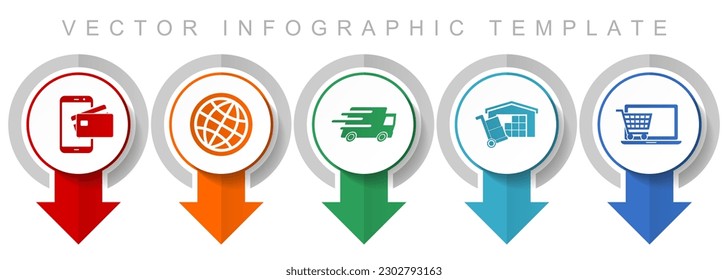 Commerce icon set, miscellaneous pointer icons such as credit card, globe, truck, storage and online shop for webdesign and mobile applications, modern design infographic vector template