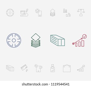 Commerce icon set and product with bag, channel and debit. Supermarket related commerce icon vector for web UI logo design.
