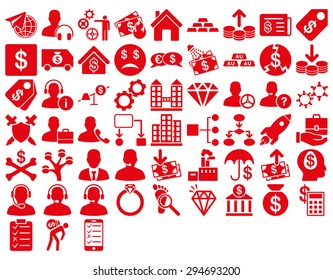 Commerce Icon Set. These flat icons use red color. Vector images are isolated on a white background. 
