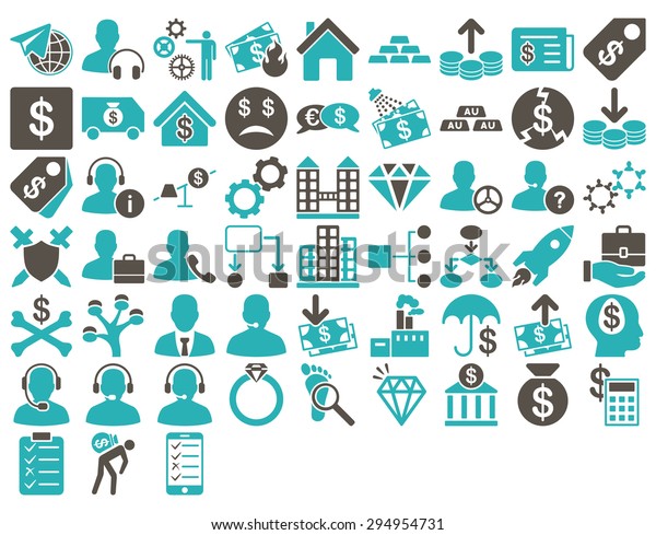 Commerce Icon\
Set. These flat bicolor icons use grey and cyan colors. Vector\
images are isolated on a white background.\
