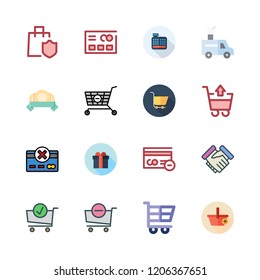 commerce icon set. vector set about handshake, van, shopping cart and carts icons set.