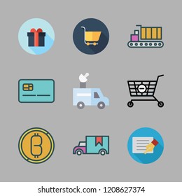 commerce icon set. vector set about cargo truck, credit card, shopping cart and carts icons set.