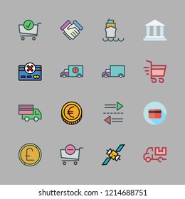 commerce icon set. vector set about cart, debit card, cargo truck and coin icons set.