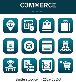 commerce icon set. Vector  illustrations related with Bank, Web and Shopping bag