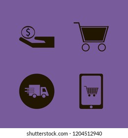 commerce icon. commerce vector icons set fast delivery truck, money hand, shopping cart and mobile shopping