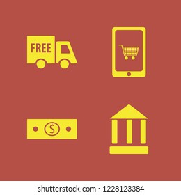 commerce icon. commerce vector icons set bank, free delivery, mobile shopping and money cash