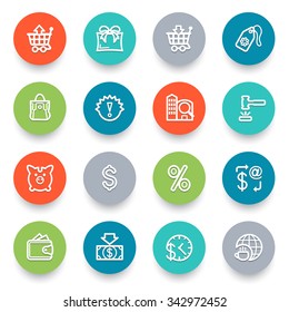 Commerce icons with color buttons. Flat design.