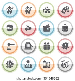 Commerce icons with color stickers.