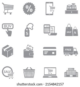 Commerce Icons. Gray Flat Design. Vector Illustration.