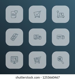 Commerce icons line style set with price tag, wish list, shopping website and other buy online elements. Isolated vector illustration commerce icons.