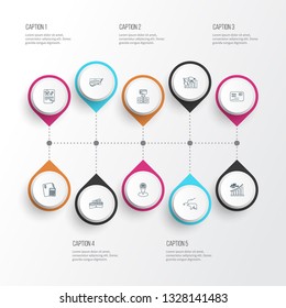 Commerce icons line style set with bank location, profit, wallet and other property elements. Isolated vector illustration commerce icons.